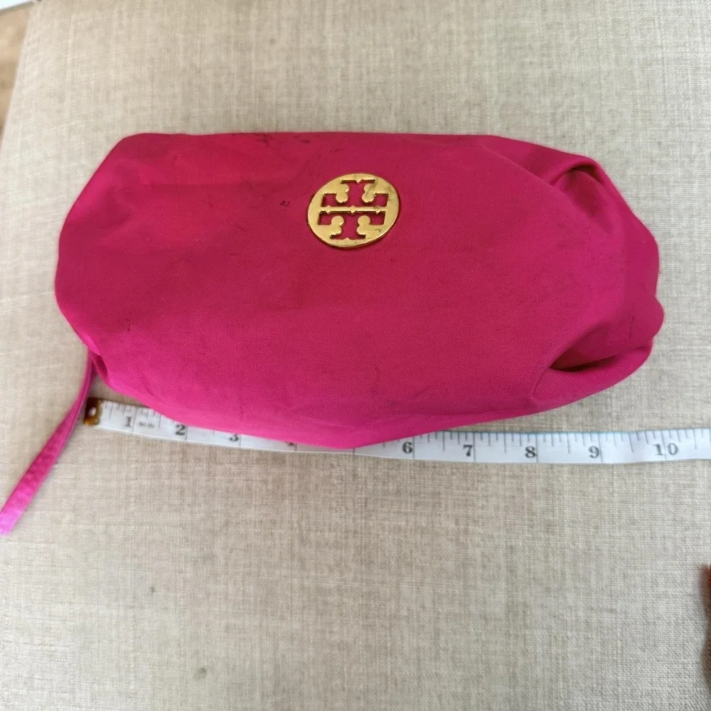 Tory Burch Clutch Wristlet Bag Womens Small Pink Nylon Zip Travel Makeup Bag